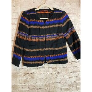 Comptoir Des Cotonniers Blazer Jacket Womens 36 Small Cropped Tweed Artsy Cobalt